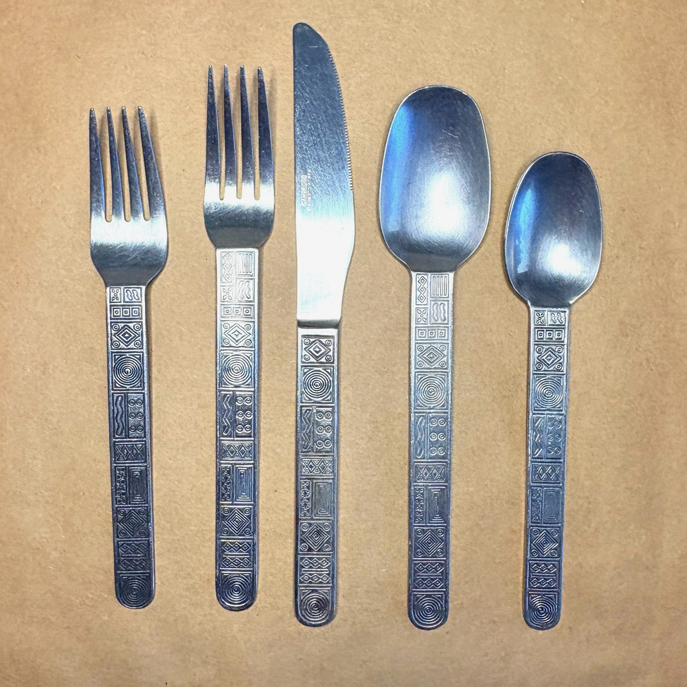 Cambridge Stainless Flatware Aztec Pattern 5pc Place Setting